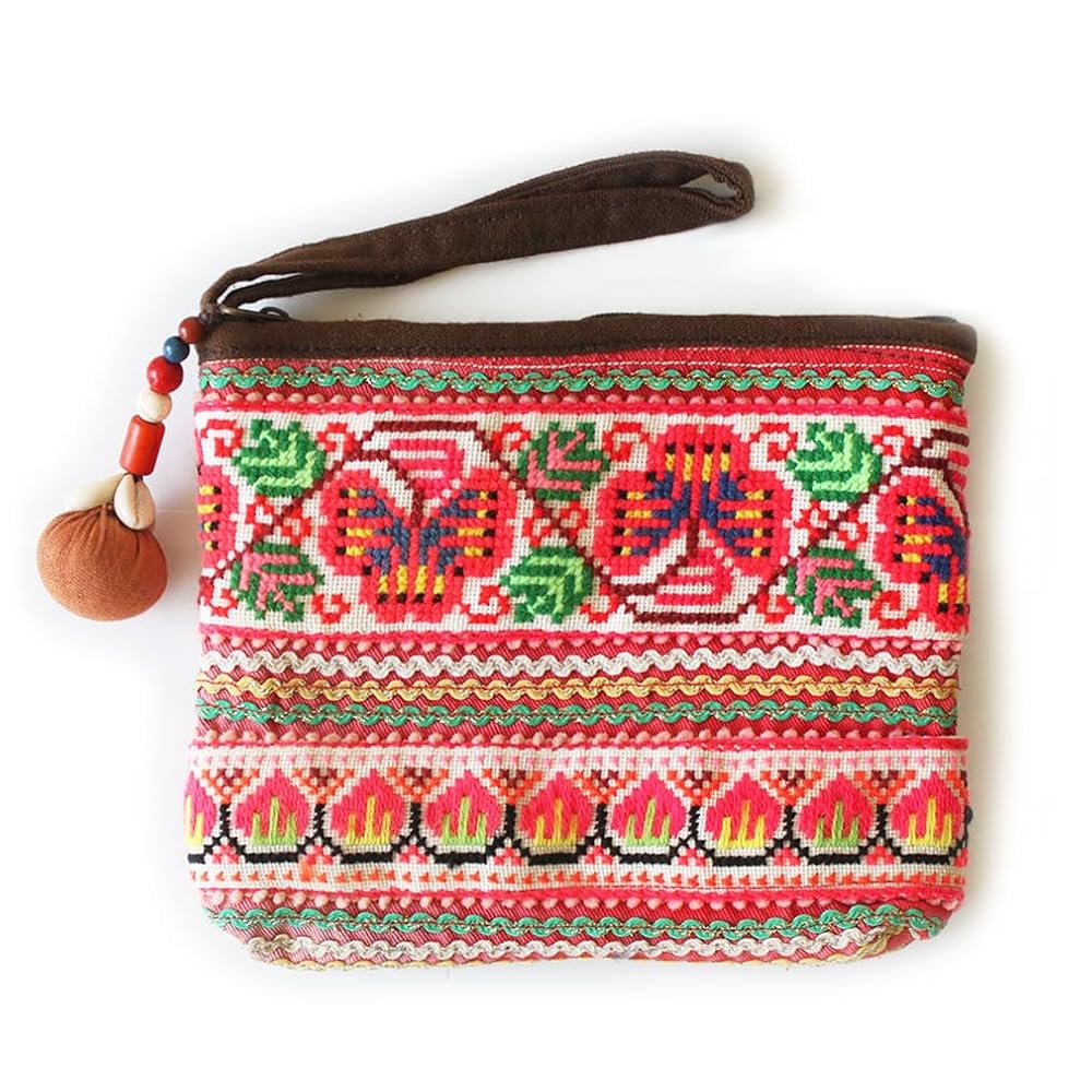 こ　ポーチ　民族 モン族 民族刺繍のかわいい小物ポーチ（オレンジ）｜旅する雑貨
